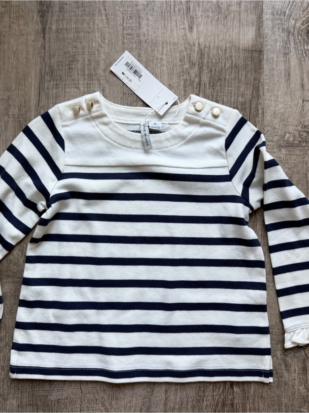 Janie and Jack toddler girl White & Navy Striped Long-Sleeve Top 2T